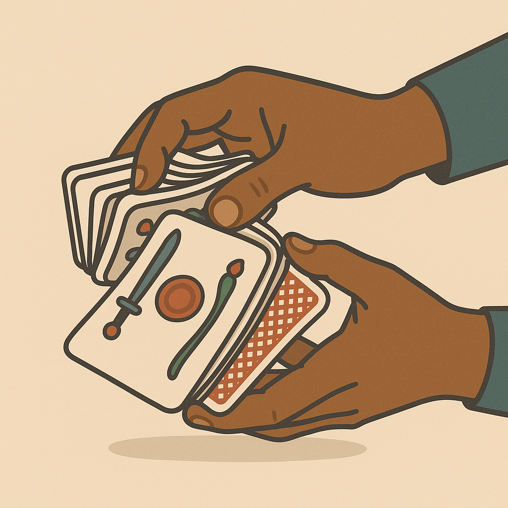 Mani che mescolano un mazzo di carte